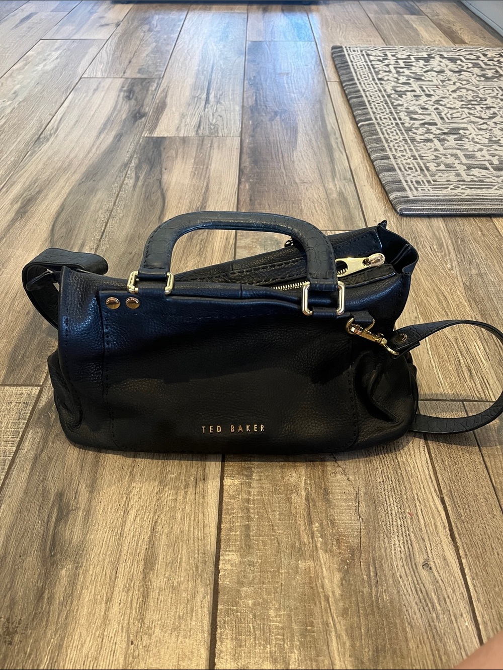 Ted Baker Black Leather Satchel with Gold-Tone Hardware